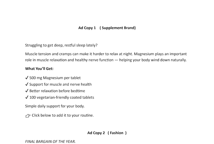 write direct response ad copy for facebook